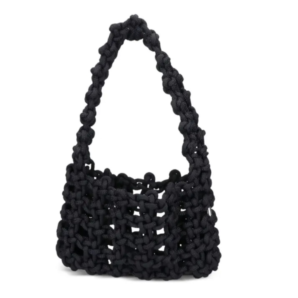 Braided Knit Black Shoulder Bag